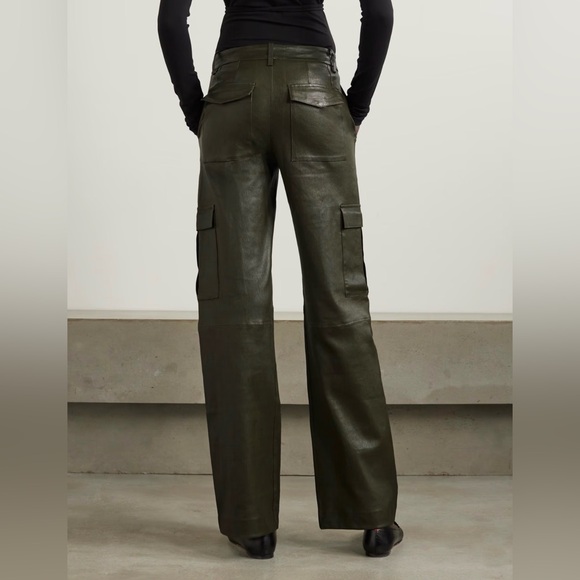 Abercrombie & Fitch Dark Green Faux Leather Wide Leg Cargo Pants - Picture 4 of 15